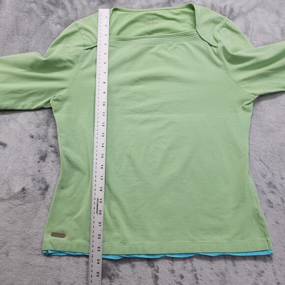 Cabela's Top Womens M Reg Green Blue Layered Look 3/4 Sleeves Stretch Cotton - Picture 8 of 9